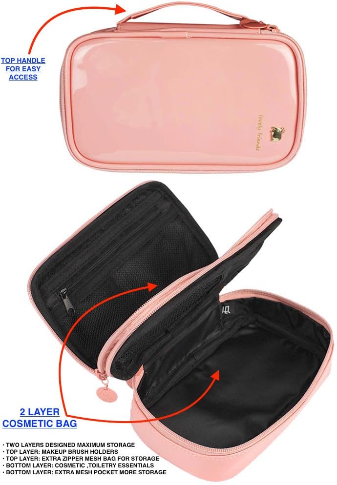 JAVOedge JE Bundle (3 PCS SET) Pink Bold Color + Clear PVC Cosmetic Bag + (7 PCS Set) Makeup Eyeshadow & Concealer Pro Brush Set
