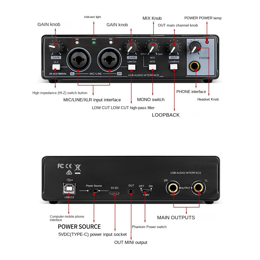 Lisher 1 scheda audio studio registrazione USB audio interfaccia professionale per registrazione audio per registrazione rosso