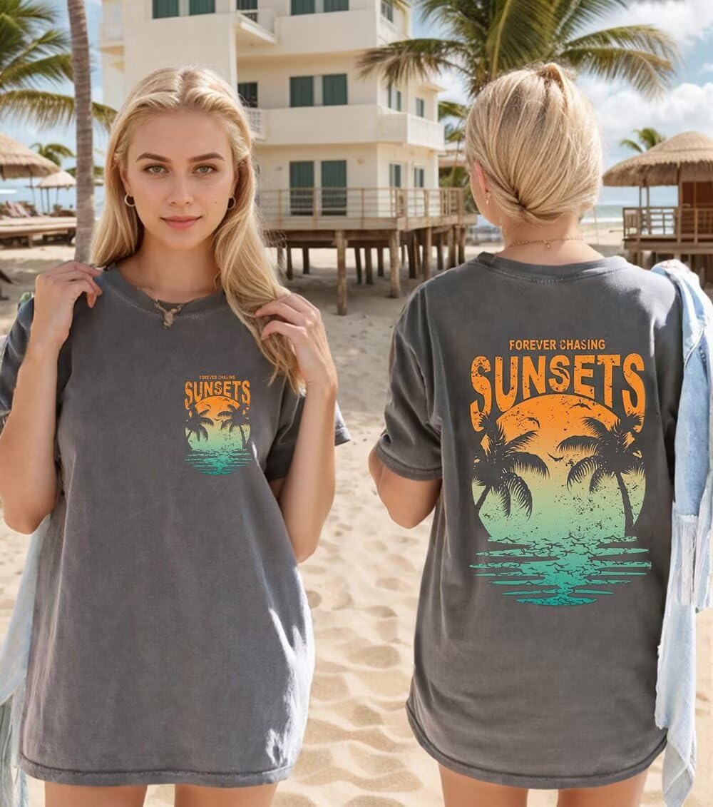 Hawaiian Beach Oversized Shirts for Women Beach Tropical Coconut Tree Graphic Tee Vintage Summer Short Sleeve Tops - Image 2