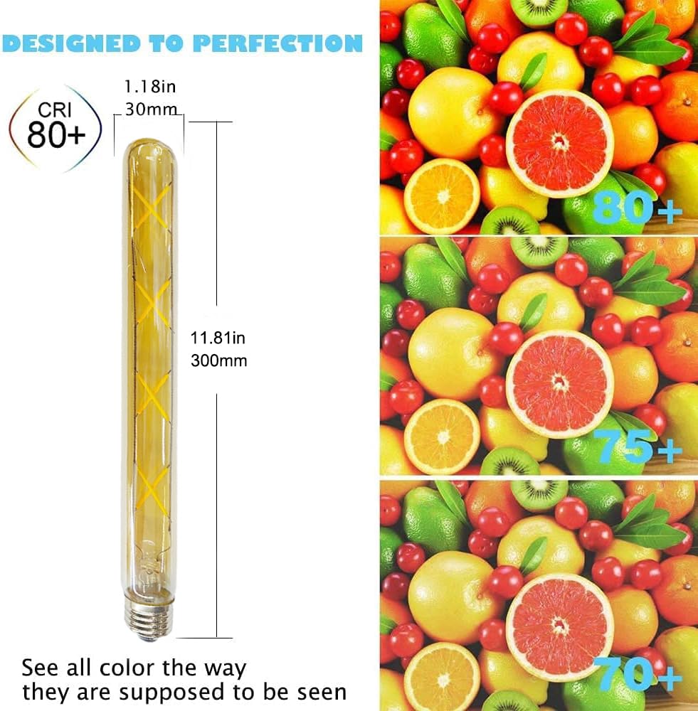 WANGPEI E27 T30-300mm LED Edison Vintage Bernstein Glas Tuber Wicklung Glühbirne 8W(70W Halogen Glühbirne äquivalent) 700LM Warmweiß 2700K Nicht Dimmbare E27 Retro Glühbirnen,12Stück