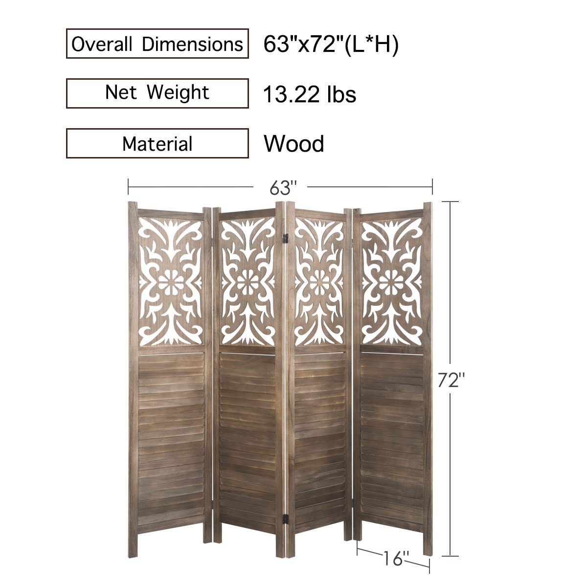 Rose Home Fashion RHF 5.6 ft. Tall Cutout Room Divider,Double Hinged, Folding Room Dividers