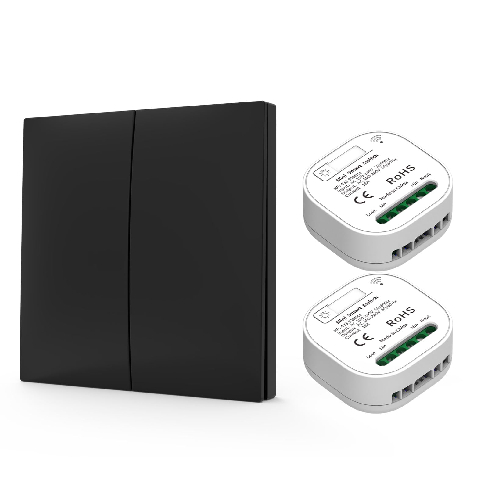 Interruptor de luz inalámbrico 230 V con receptor sin batería, juego de interruptor inteligente inalámbrico AC 100-240 V, interruptor de luz inalámbrico 10 A RF433, interruptor inalámbrico para