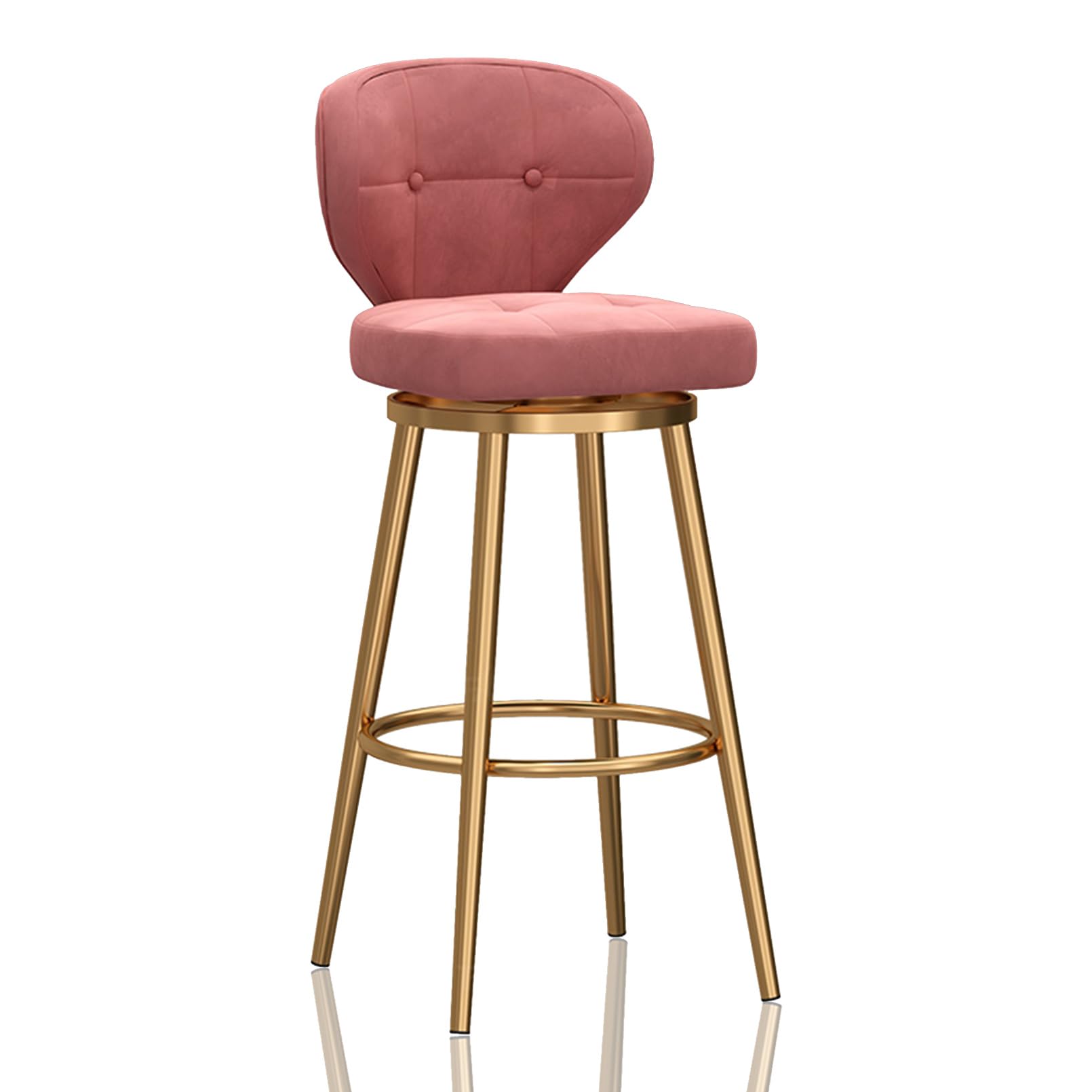 Tabouret de bar moderne en velours rose et pieds en métal doré