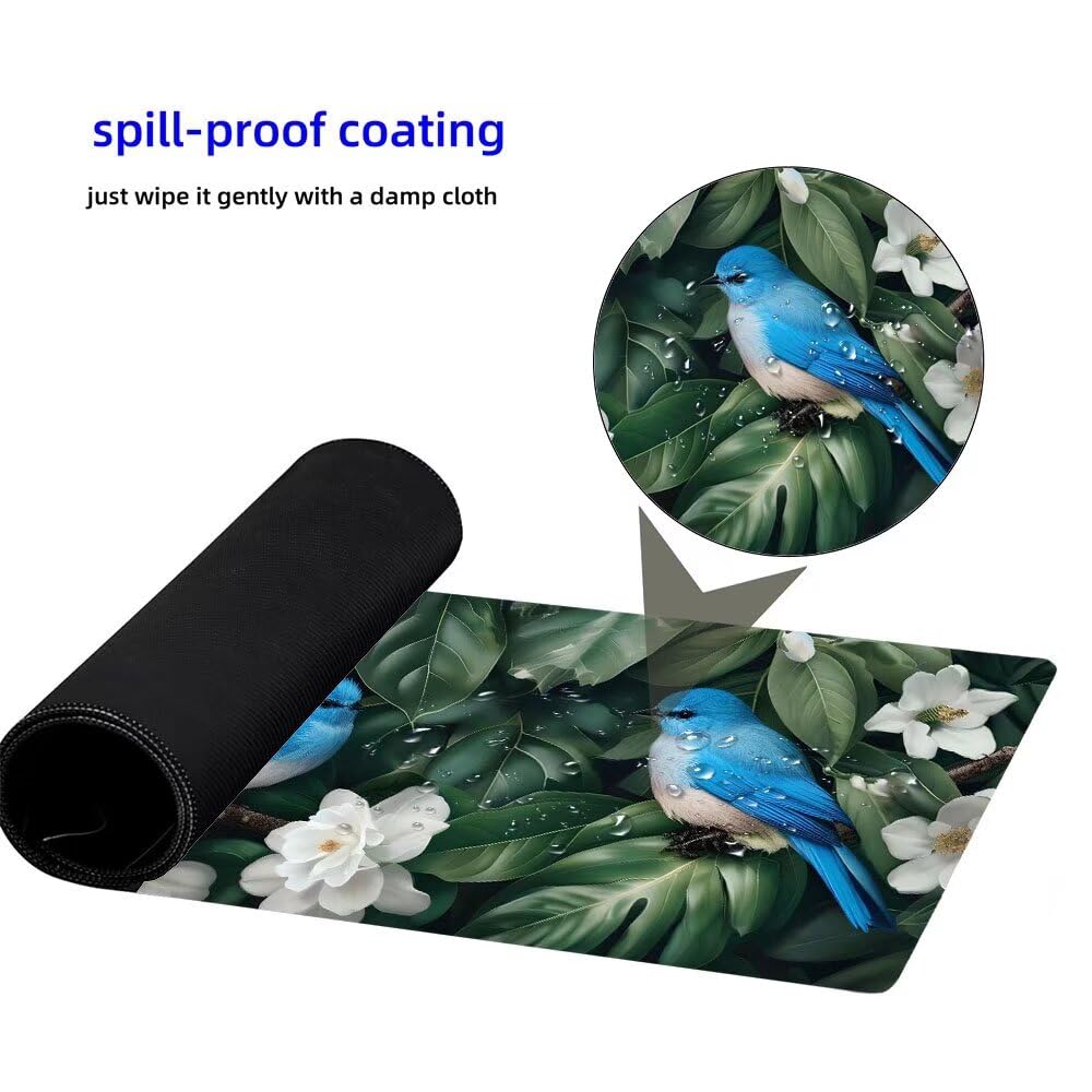 Podkładka pod mysz Ptak, 100 x 50 cm, rozszerzona duża podkładka pod mysz XXL, kwiat, do gier, antypoślizgowa gumowa podstawa, podkładka na biurko, przeszyte krawędzie, wodoodporna powierzchnia,