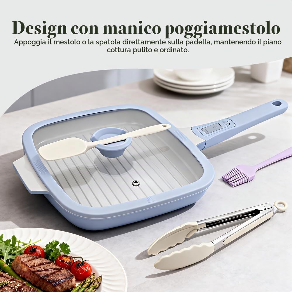 RANX INGST Bistecchiera in Ceramica 26 x 24 cm con Coperchio, Blu