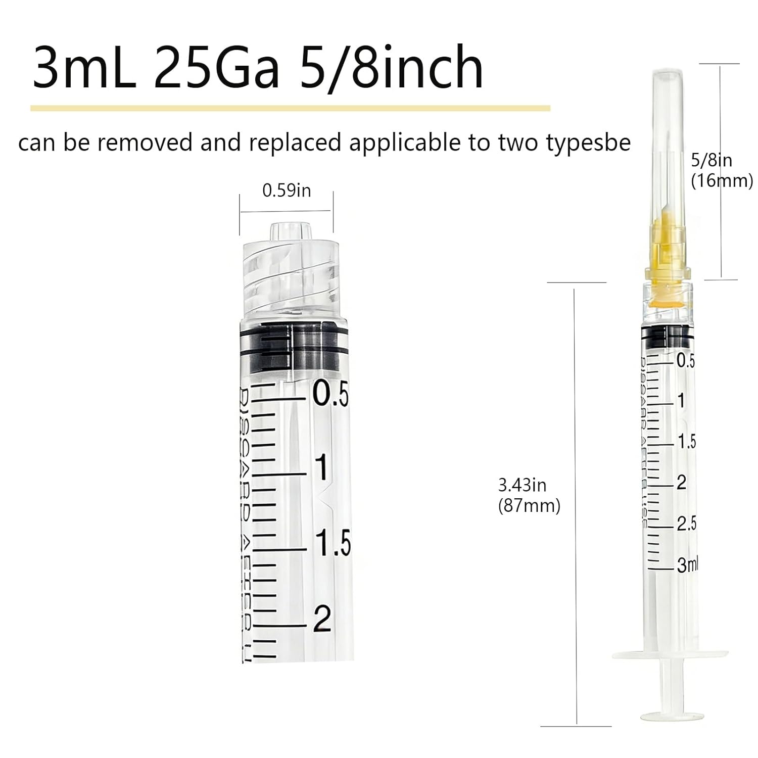 30Pack 3mL with 25Ga 5/8 inch for Lab,Liquid Measuring,Individually Wrapped