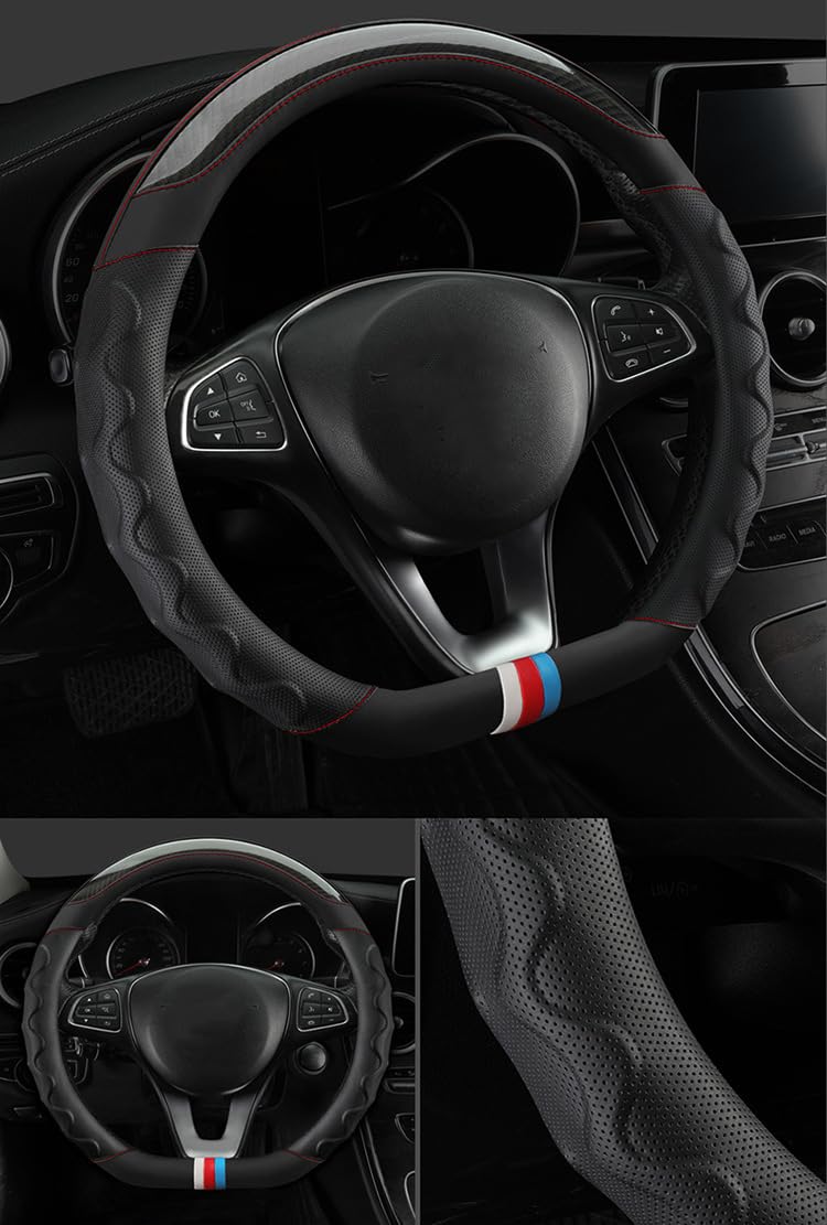 LeaHY Couvre Volant Voiture Cuir pour Mazda MX-5 RF ND MX5, 38cm/15 Imperméable Antidérapant Respirant Housse Volant Voiture Accessoires,O-White