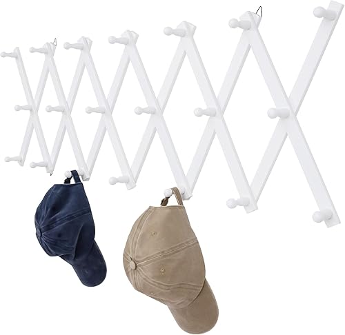 Miniatura 13 de Perchero de pared acordeón con 16 ganchos, perchero de pared de madera expandible para abrigos, sombreros, gorras de béisbol, tazas de café, joyas