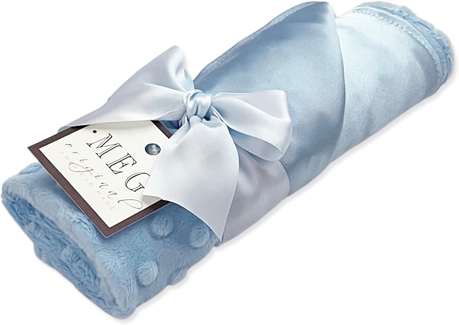 MEG ORIGINAL Baby Boy Security Blanket, Satin + Minky with Loop (Baby Blue)
