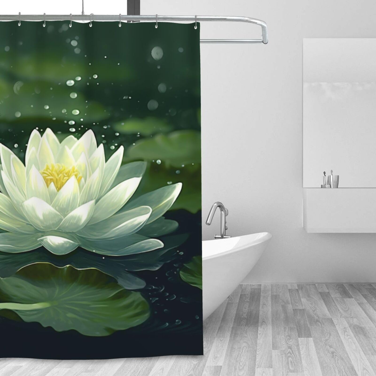 Rideau de douche lavable anti-moisissure en tissu imperméable imprimé lotus