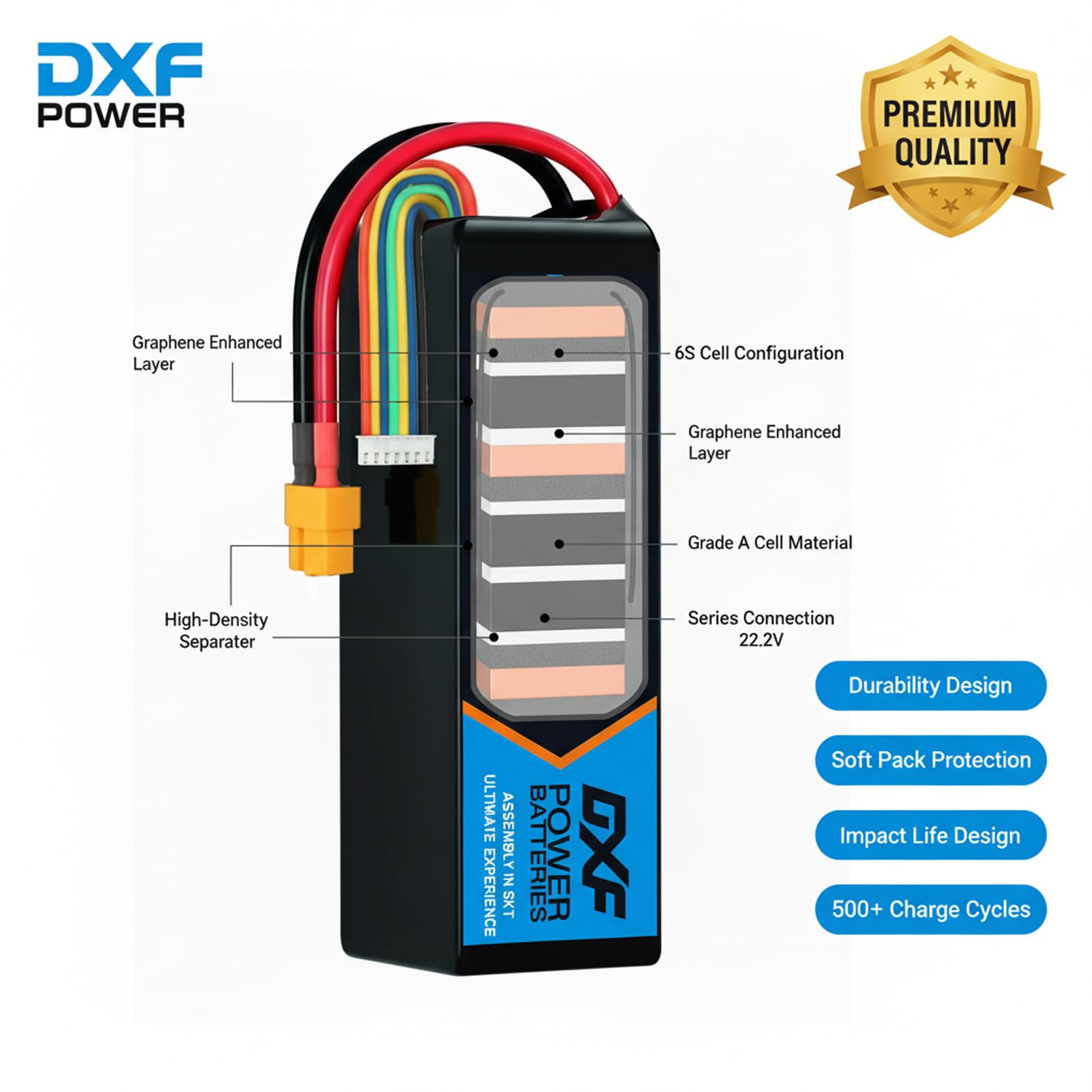DXF 6S RC Lipo akumulator 4200 mAh 22,2 V 100C grafenowy akumulator z wtyczką xt60 do samolotu RC, helikoptera RC, quadcoptera, drona, samochodu, ciężarówki, łodzi, modelu (2 sztuki)