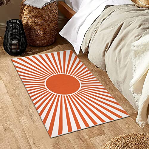 Leevan Retro Sun Door Mat 2'X3', Reversible Indoor/Outdoor Porch Rug, Washable Orange Bath Mat, Farmhouse Bedroom Throw Rug, Cotton Woven Kitchen Rugs, Spring Door Mat For Back Door/Entryway/Layered #TOP6