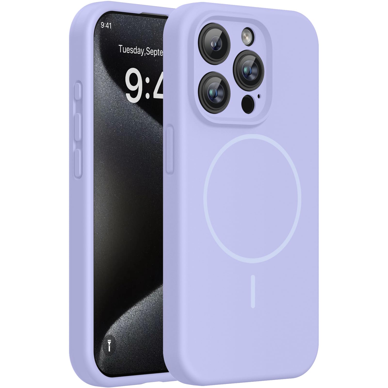 Miracase Silicone &amp; Magnetic for iPhone 15 Pro Case, Light Purple