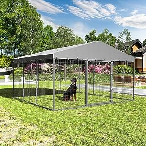 Gotland Large Outdoor Dog Kennel,W 118" x D 118" x H 70" with Fully Covered Roof,Rustproof Outdoor Dog Fence with Double Security Locks,UV and Waterproof Cover,Metal Mesh Dog Enclosures for Farm Gotland Large Outdoor Dog Kennel,W 118″ x D 118″ x H 70″ with Fully Covered Roof,Rustproof Outdoor Dog Fence with Double Security Locks,UV and Waterproof Cover,Metal Mesh Dog Enclosures for Farm