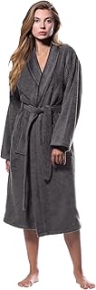 روب حمام من قماش تيري قطني 100% للنساء ناعم وماص للعرق للفنادق والمنتجعات الصحية، ملابس نوم دافئة ومريحة مع تصميم ياقة شال من جازيل، رمادي، مقاس ميديوم وسمول S/M
