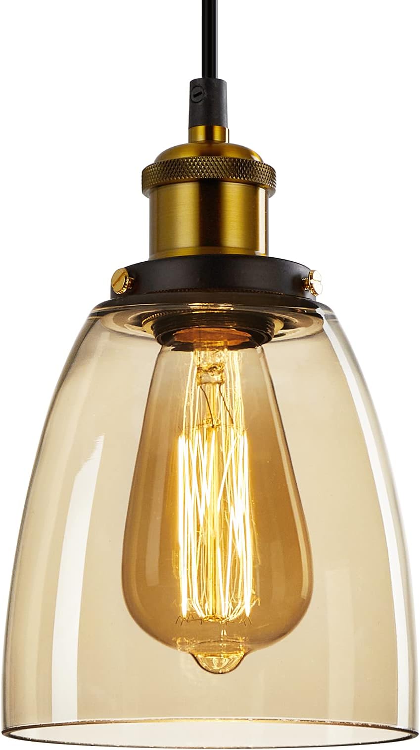 Vintage Glass Pendant Lights - ø14cm Pendant Lighting Ceiling with Glass Lampshade Adjustable Height Hanging Lights for Loft Kitchen Island Dining Room Bedroom