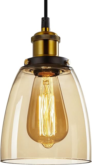 FORCOSO Vintage Glass Pendant Lights, Pendant Lighting Ceiling with Glass lampshade, Adjustable Height Hanging Lamp Fixture for Loft Kitchen Island Dining Room