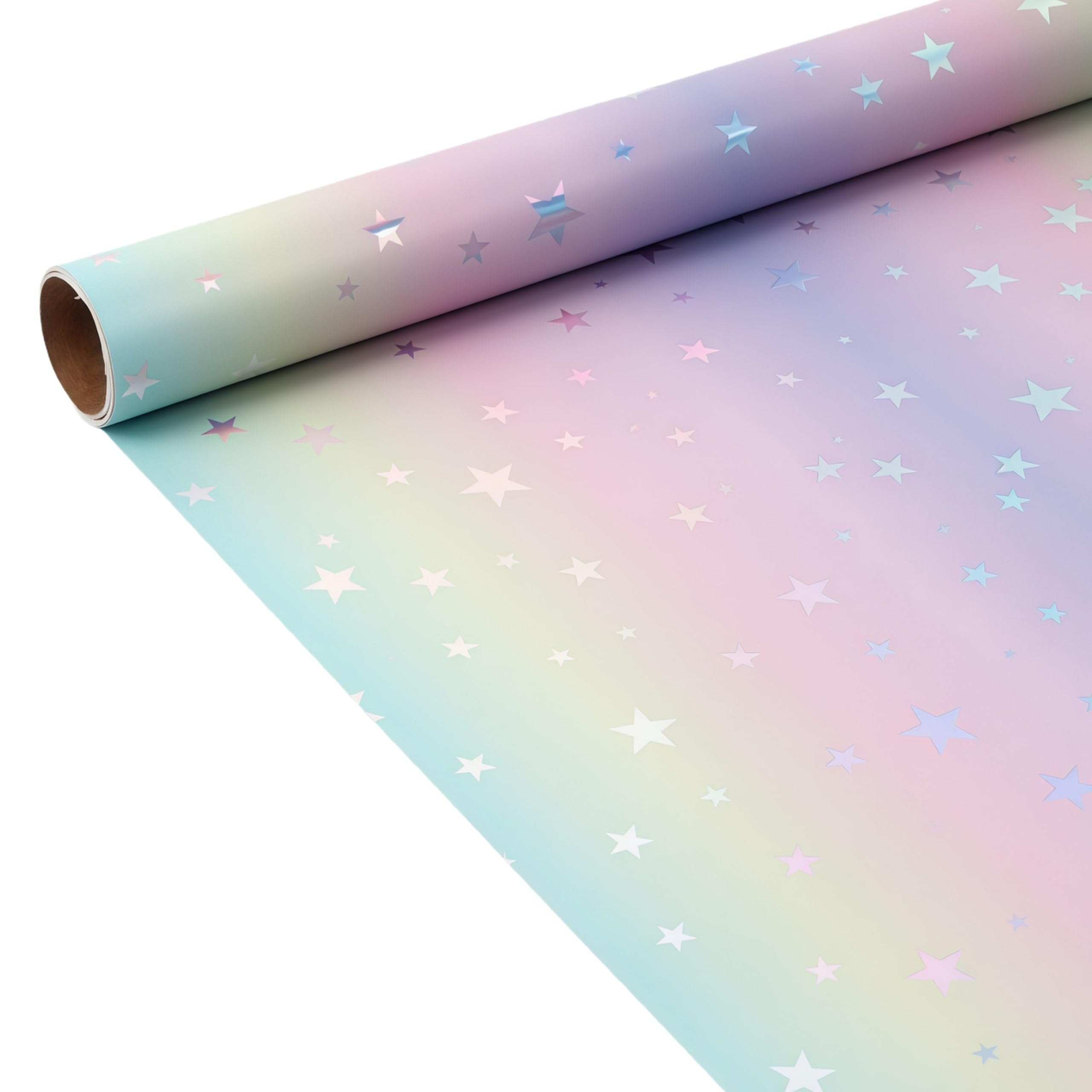 komforbaa Rainbow Gradient Gift Wrapping Paper Roll, Star Pattern Gift Wrap Paper for Birthday, Party, Holiday, Wedding, Baby Shower, Graduation, Gift Wrapping for Kids, Adult, 17In×33Ft (43cm×10m)