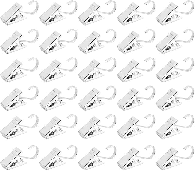Garta 50 Pack Curtain Clips Stainless Steel Metal Hanging Hooks Silver Wide Flat String Party Lights Hanger Wire Holder for Photo, Home Decoration, Art Craft Display and Outdoor Activities Supplies