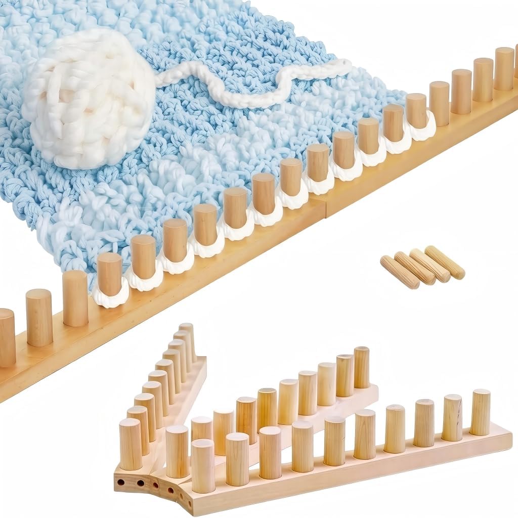 46" Chunky Blankets Loom Knitting, Wooden Knitting Loom Frame for Hand, Adjustable DIY Knitting Loom for Beginners, Reusable Blanket Loom for Bulky Yarn Gifts & Crafts