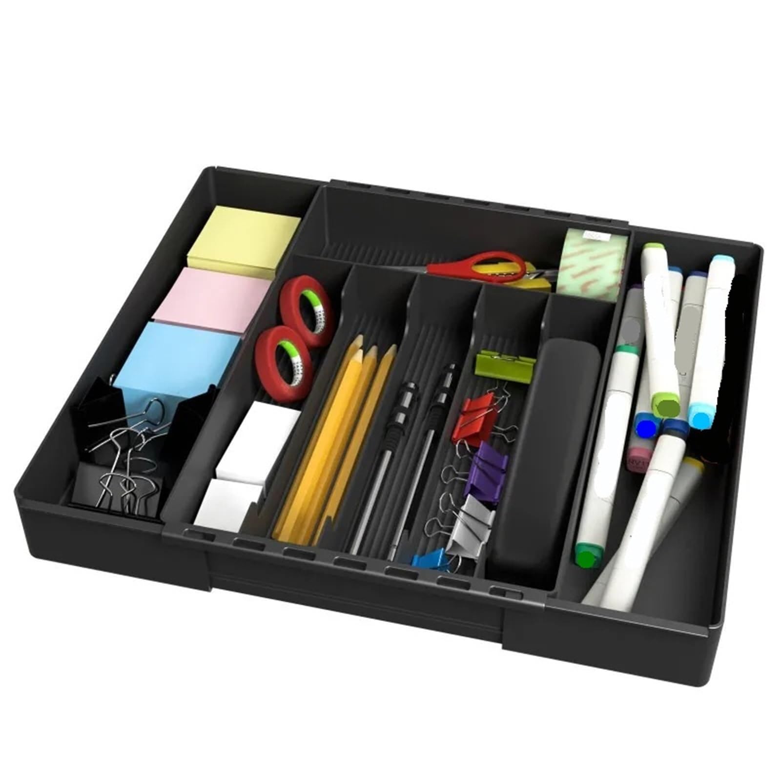 WDSBZNB Cutlery Tray Plastic Adjustable Drawer Organizer For Kitchen Utensils Expandable Storage Box For Cosmetics/Stationery Multi-Purpose Dividers(Black)