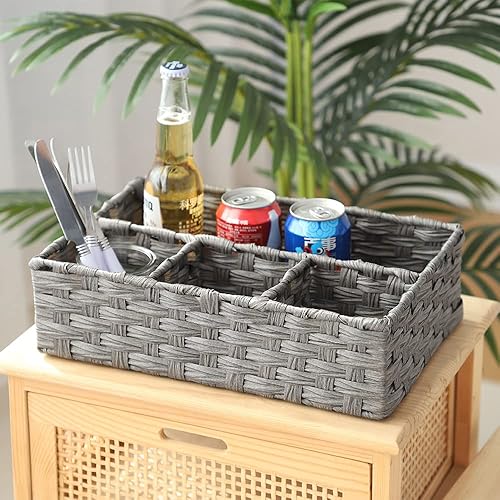 Miniatura 5 de Cesta de papel higiénico para tapa de tanque, caja de almacenamiento tejida, contenedor de cubo, estante (gris, 1 unidad) (14.17 pulgadas de largo x