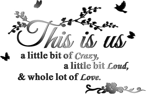 Outus Decoración de pared para sala de estar, espejo acrílico 3D, letras adhesivas de pared con texto en inglés "This is Us", letrero extraíble para