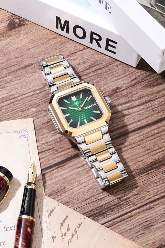 Image of Giordano Square Formal Watch for Men - Textured Dial,Day & Date Display and Stylish Stainless Steel Strap