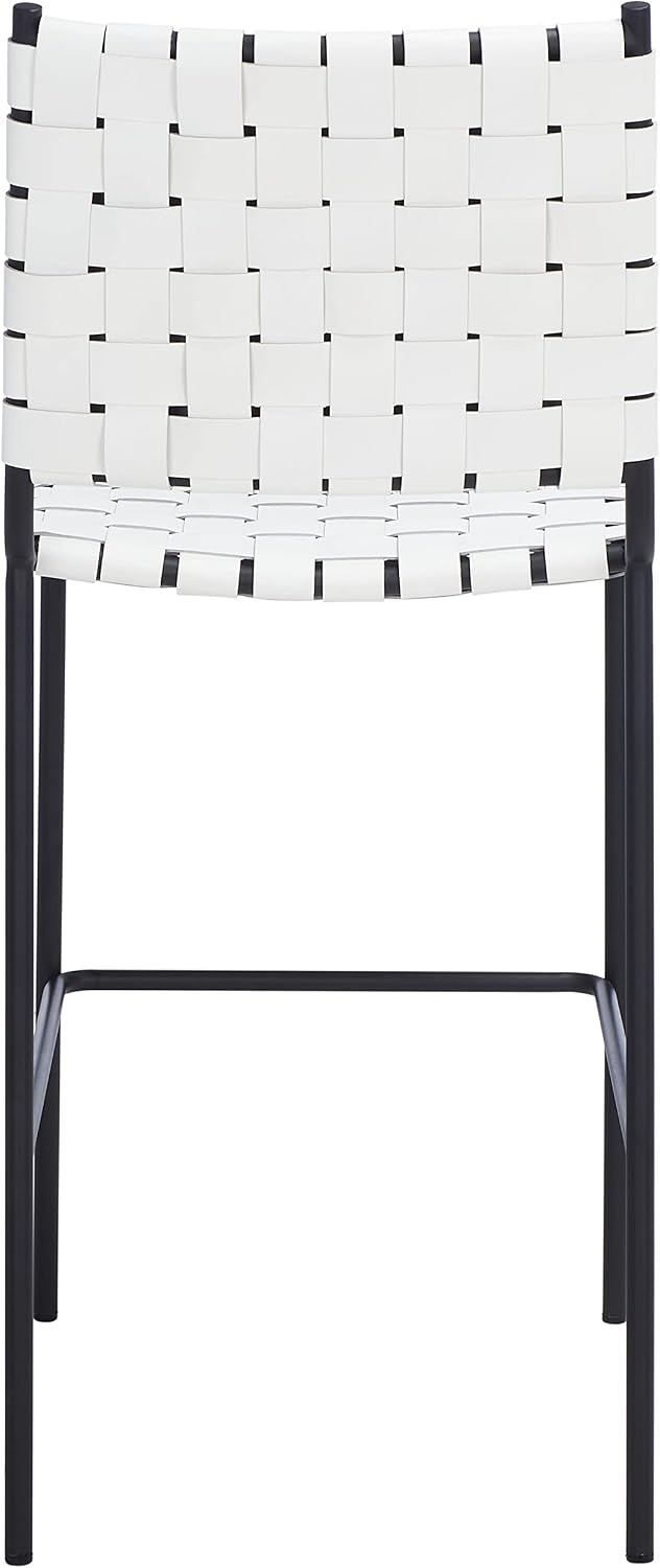 SAFAVIEH Home Collection Bahari White Woven Leather/Black 26-inch Kitchen Island Breakfast Nook Counter Stool (Fully Assembled)