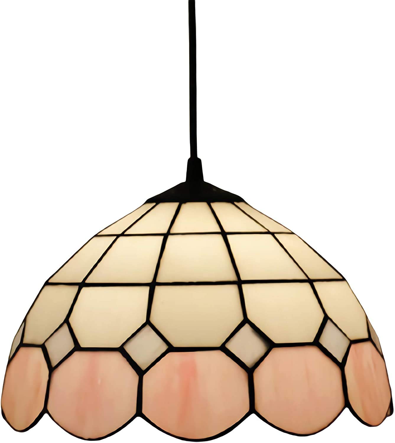 Lustre vintage en vitrail de 30 cm et suspension rétro rose pour plafond de restaurant