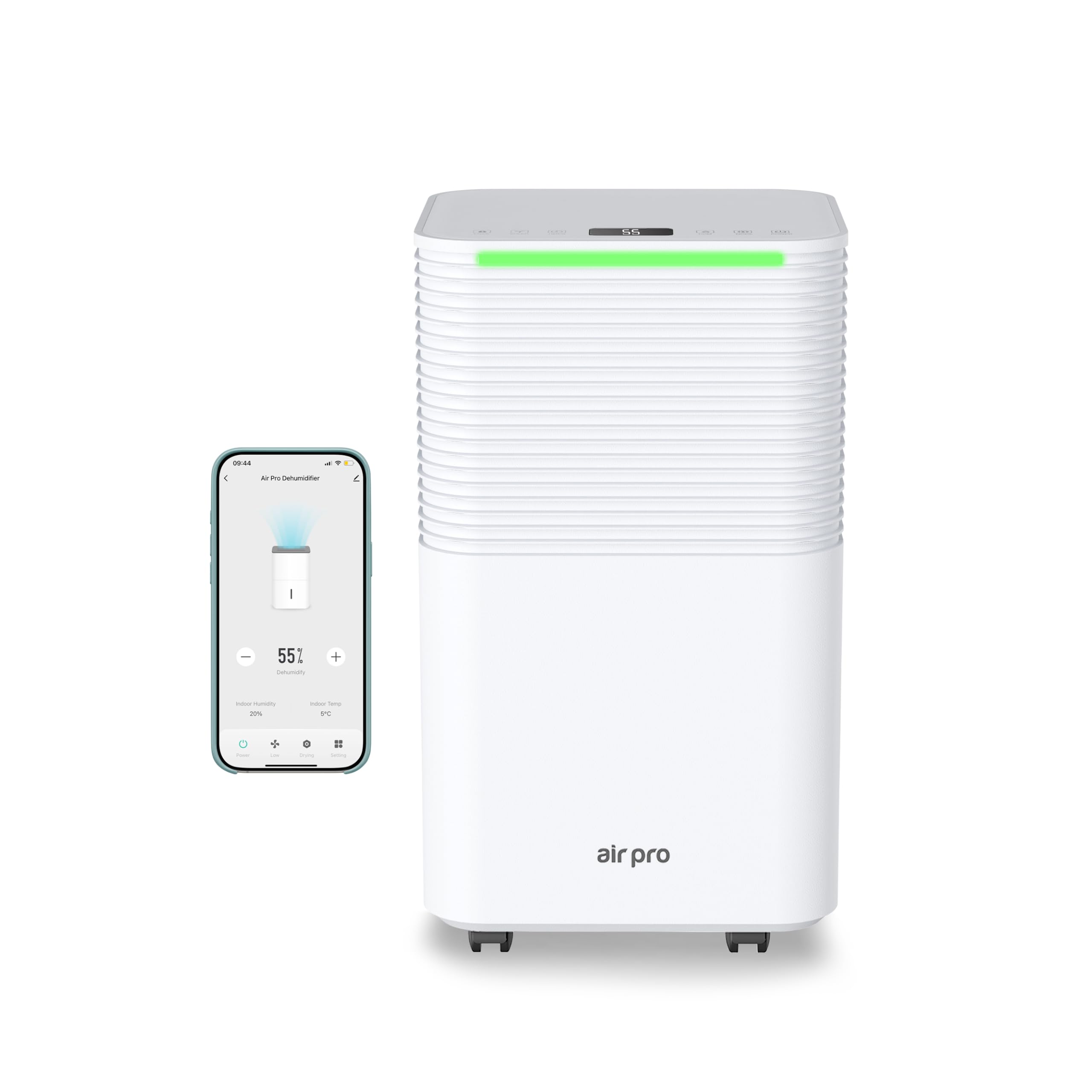 Air Pro 12L/Day Digital Dehumidifier - WIFI App - Large 2L Tank, Sleep Mode, 24H Timer Laundry Drying, Bedroom, Basement, Garage & Kitchen - Portable Electric Mould, Damp and Condensation Remover
