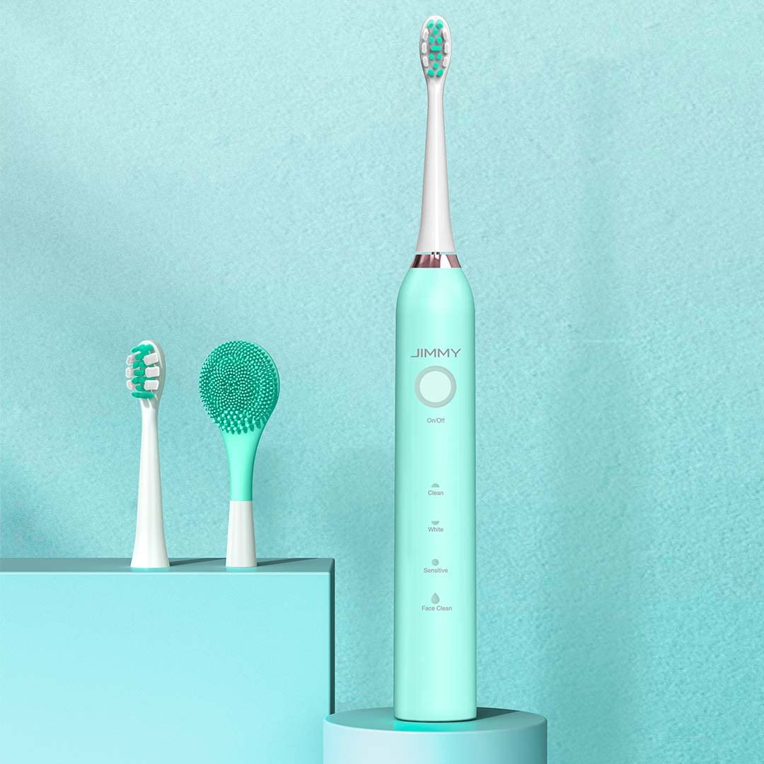 JIMMY T6 Brosse à dents électrique sonique IPX7, avec 4 modes d'utilisation, tête de rechange et fonction de soins de la peau avec tête spécifique pour le visage