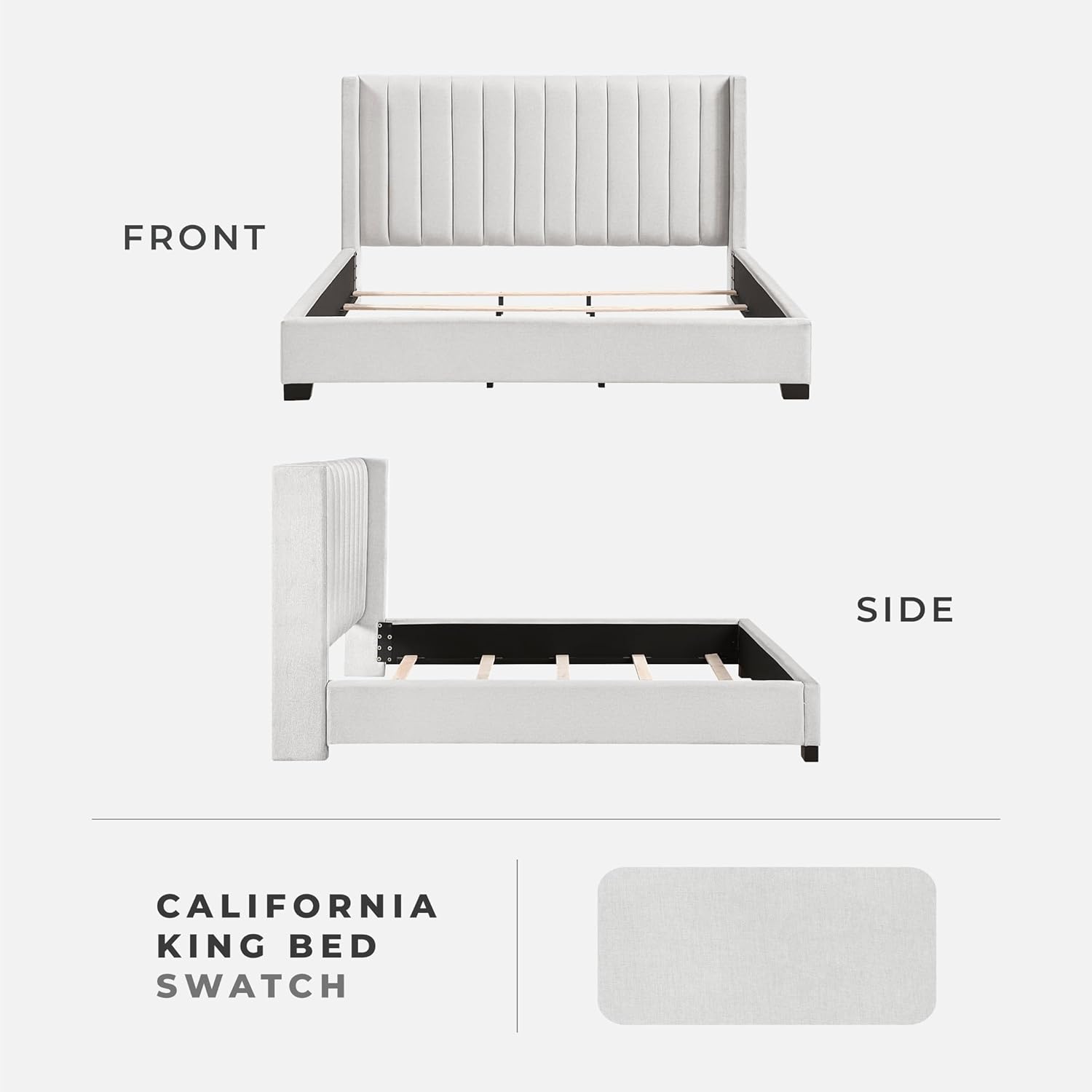 Lexicon Modern Upholstered Bed Frame with Wingback Headboard, Channel Stitched Textured Fabric, Cal King Bed Frame, Strong Wooden Slats Support, Box Spring Needed, Assembly Required, Beige - Image 4
