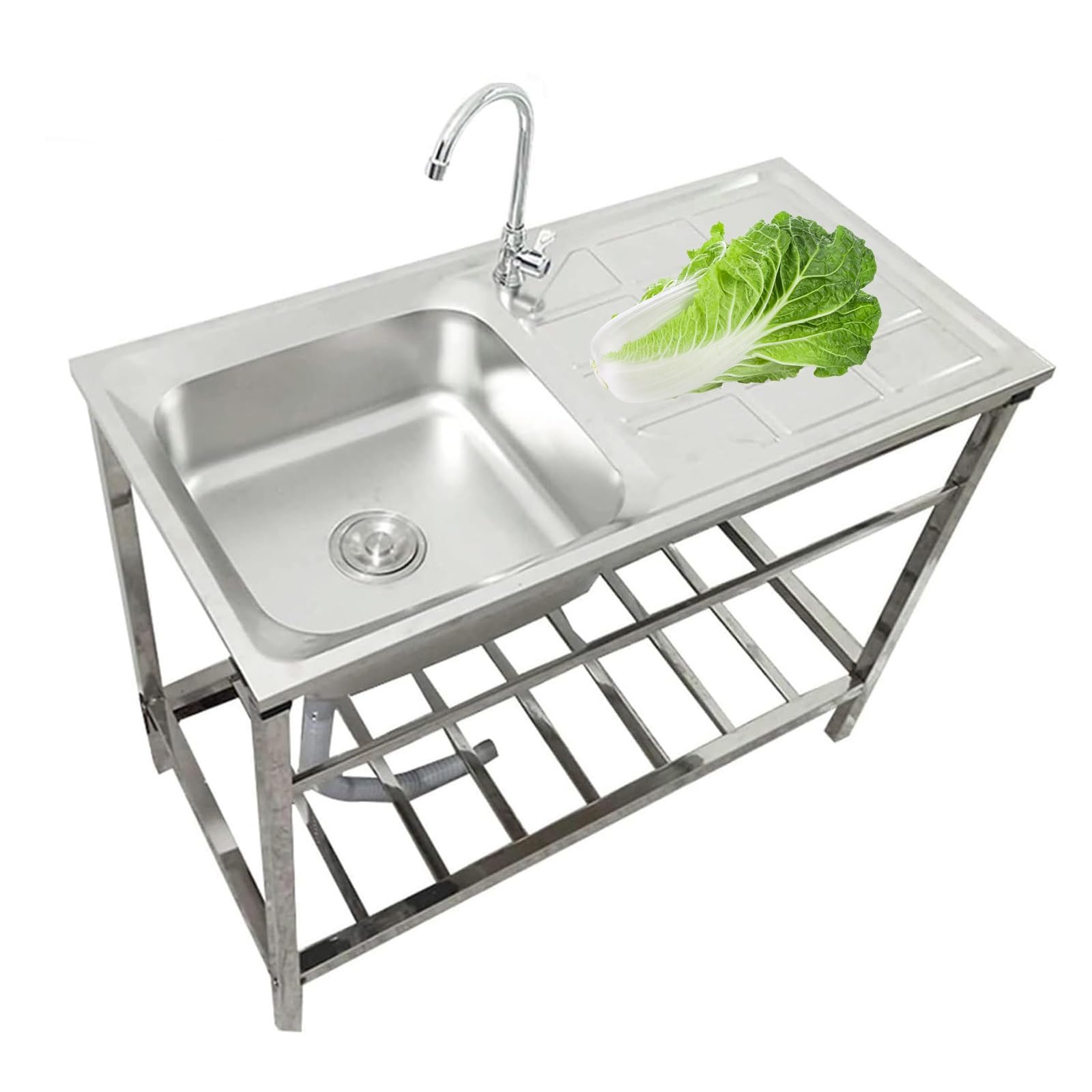 Fregadero de acero inoxidable para cocina, fregadero de un solo cuenco, lavadero, estación de lavado de cocina, fregadero de preparación para lavandería, patio, garaje, camping, estación de lavado de