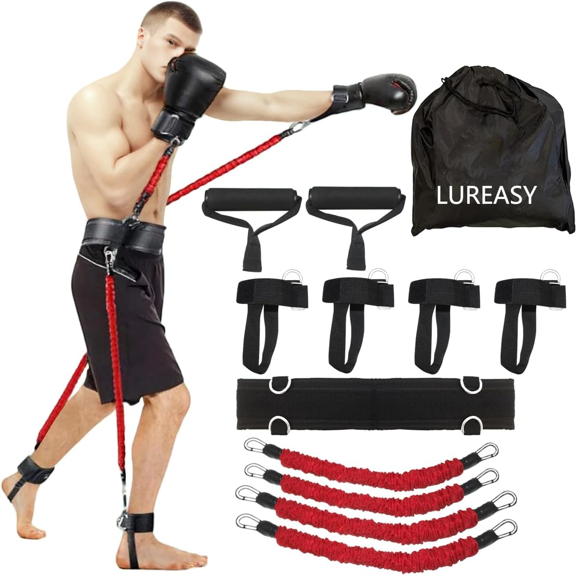 12pcs/Set Boxing Resistance Bands, Boxing Equipment,Training Equipment, Boxing Trainer, Boxing Gear, Latex Resistance Belt Taekwondo Explosive Power Training Multi Functional Tension Rope Set