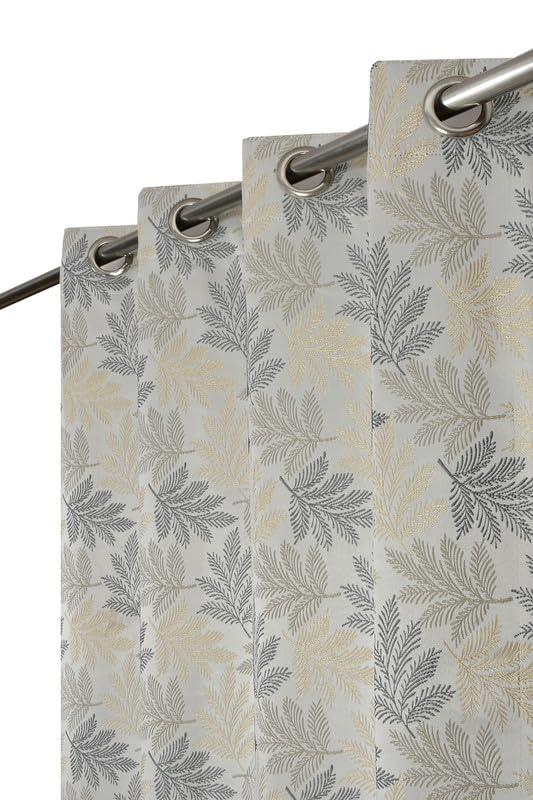 FABREEVA Heavy Jacquard Fabric Luxury Looks Leef Room Darkening Curtains for Extra Long Door 11 Feet, Grey, Pack of 3 Pieces Deal