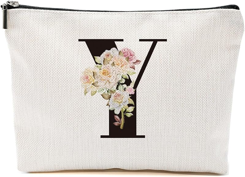 Rose Letter Initial Y Makeup Bags for Women Bridesmaid, Wedding Gifts