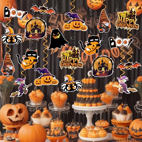 Image of 40Pcs Halloween Hanging Swirl Decorations, Scary Ghost Pumpkin Witches Ceiling Hanging Swirls Streamers Boo Hanging Decorations for Halloween Party Decorations Supplies