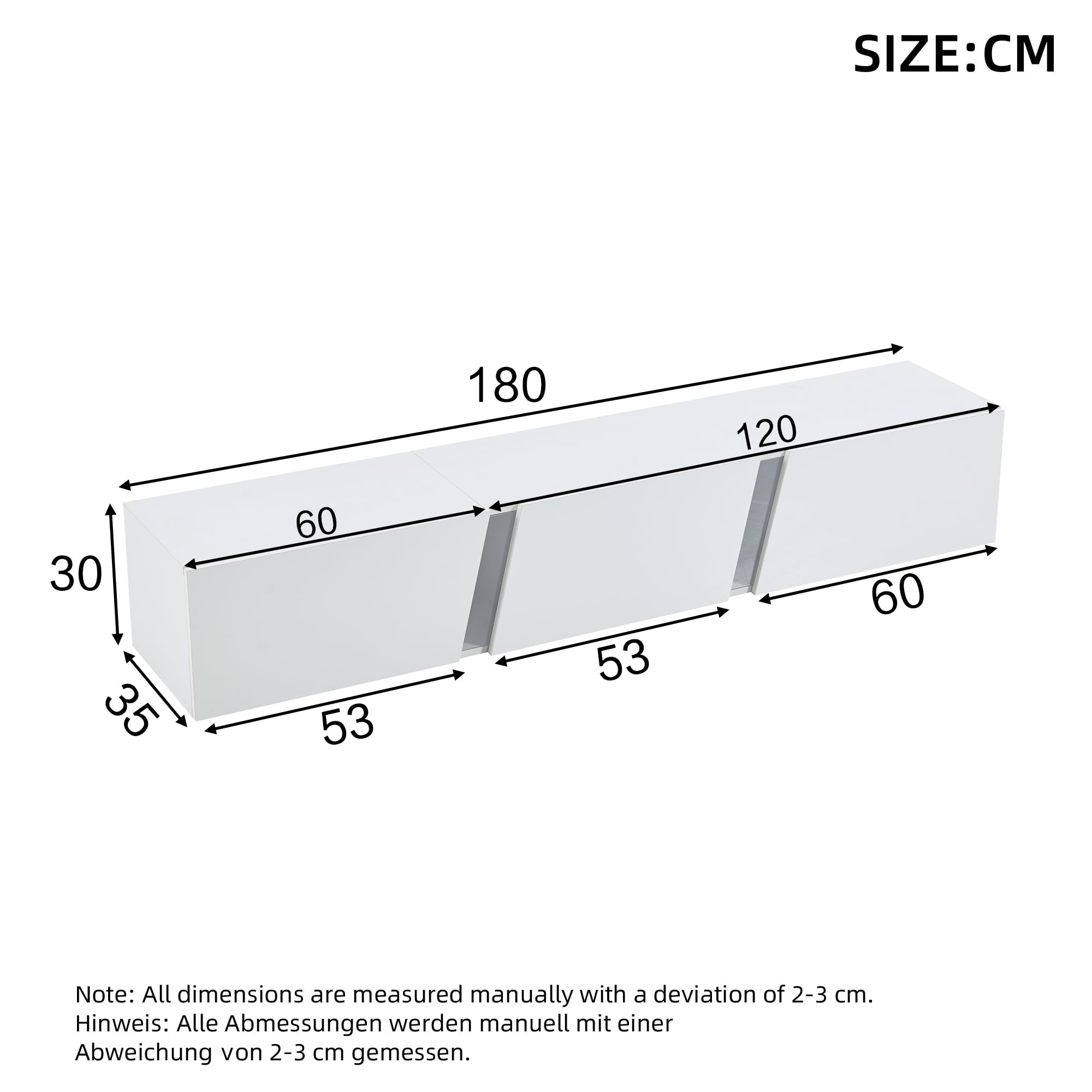 Merax Mueble bajo para TV, color blanco brillante con iluminación LED, mueble de TV con puerta plegable, soporte para TV de 75 pulgadas, estante de TV montado en la pared, 180 cm, para salón