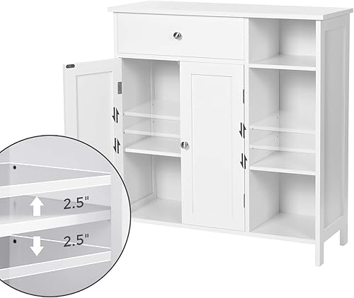 Miniatura 6 de VASAGLE Floor Storage Cabinet with Drawer, Freestanding Cabinet with Doors, 3 Open Compartments, Adjustable Shelves, 11.8 x 29.5 x 31.5 Inches, for