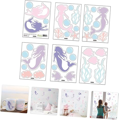 Miniatura 2 de ibasenice 1 juego de calcomanías adhesivas de pared de sirena, Mermaze Mermaids Mariposas Decorativas para Pared Pegatinas de Pared DIY Calcomanías