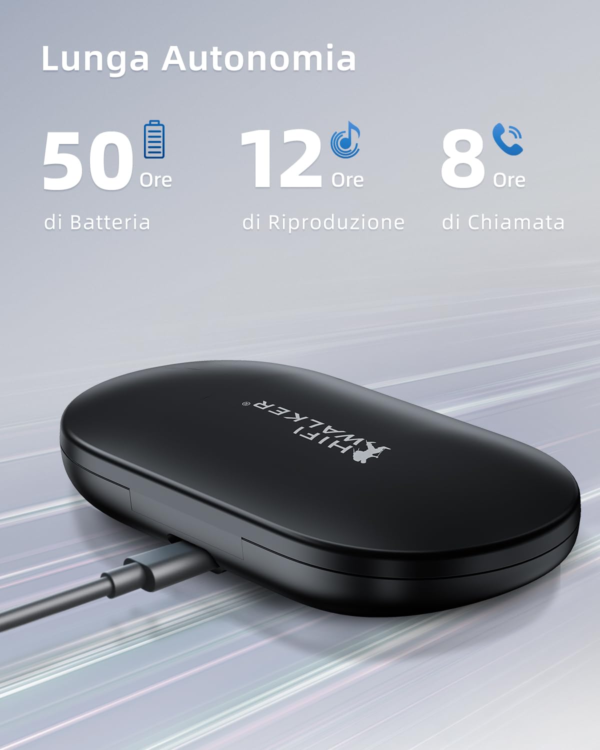 HIFI WALKER Cuffie Open-Ear Bluetooth 5.3 Sport, Driver HiFi 16,2mm, 12h Musica, Cuffie Wireless Bluetooth per Correre, Multi-Device, 8h Chiamate, 50h Standby