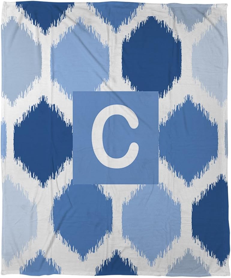 Manual Woodworkers & Weavers Coral Fleece Throw, 50 by 60-Inch, Monogrammed Letter C, Blue Batik