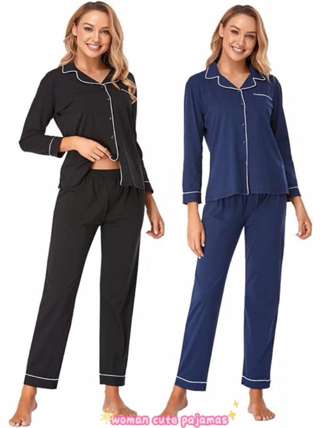 Pijama Mujer Amaxer 100% Algodón - Conjunto 2 Piezas, Bolsillos, Botones