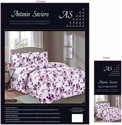 4 Pics complete home bedding set one duvet Cover one Valance sheet and pillow case 5 different colors (Bella/Purple, King)