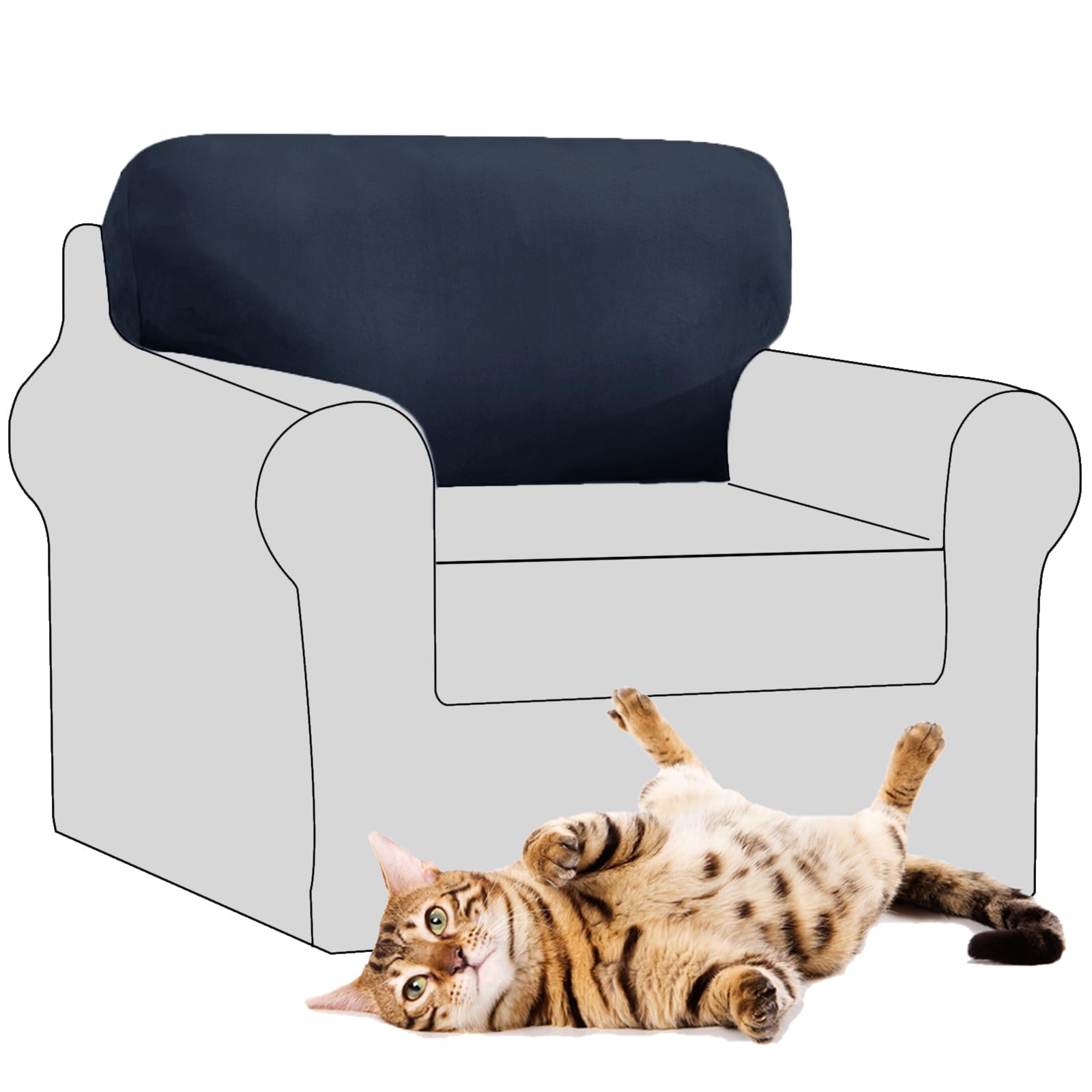 SYLC Stretch Velvet Sofa Backrest Cover, Back Cushion Covers Non-Slip Sofa Cushion Slipcovers for Couch Chesterfield Caravan RV Dinette (Dark blue,1 pc Rectangle M)