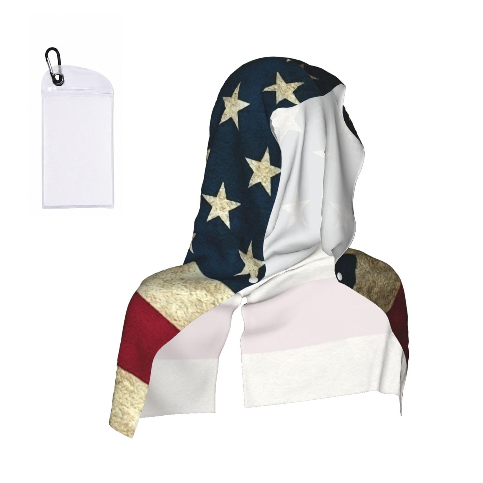 DUWAA American Flag Print Reusable Hoodie Cooling Neck Wrap, Hot Weather Outdoor Sports Workout Head Towel For Stay Chill
