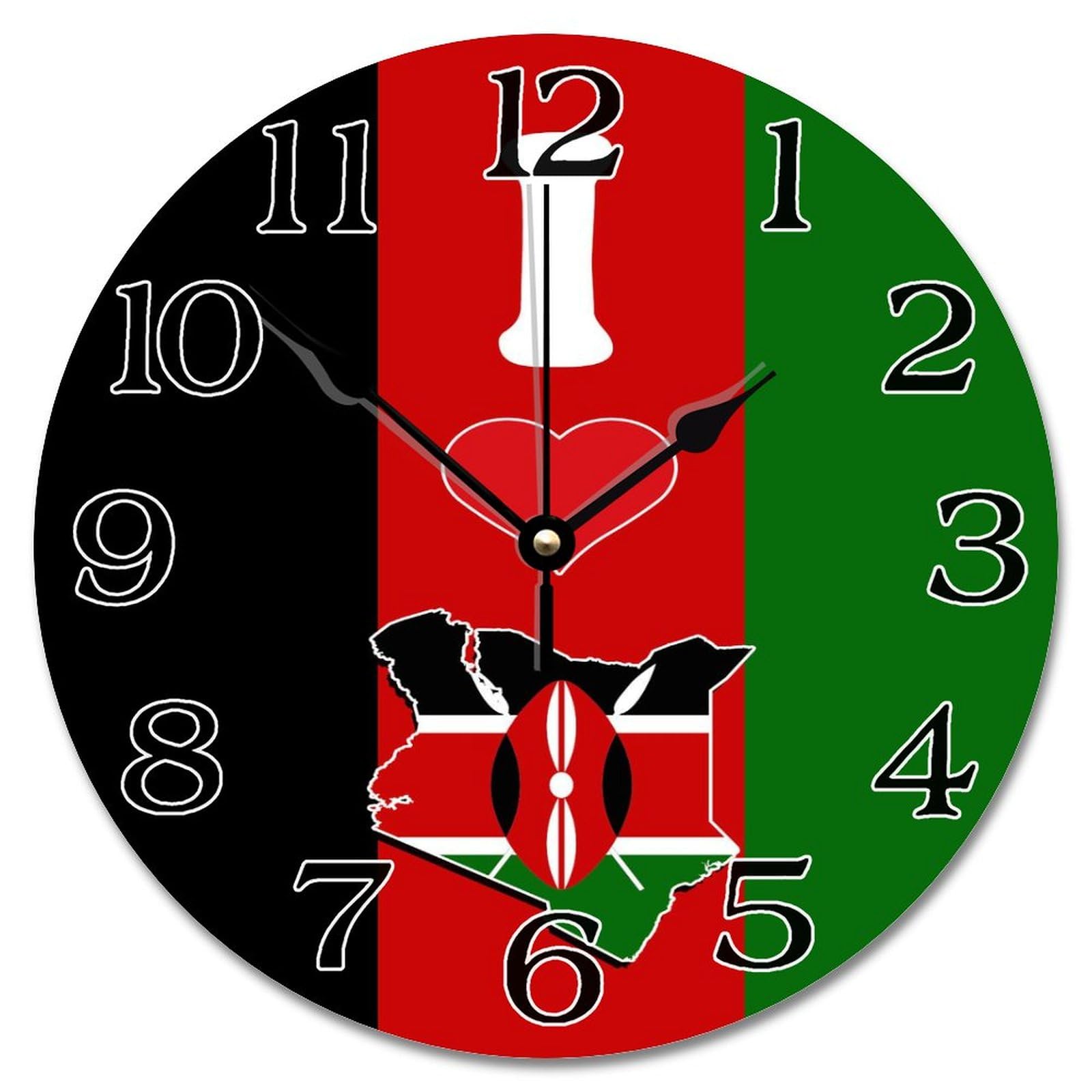 Horloge murale drapeau du Kenya 30,5 cm, décoration de voyage ronde à pile.