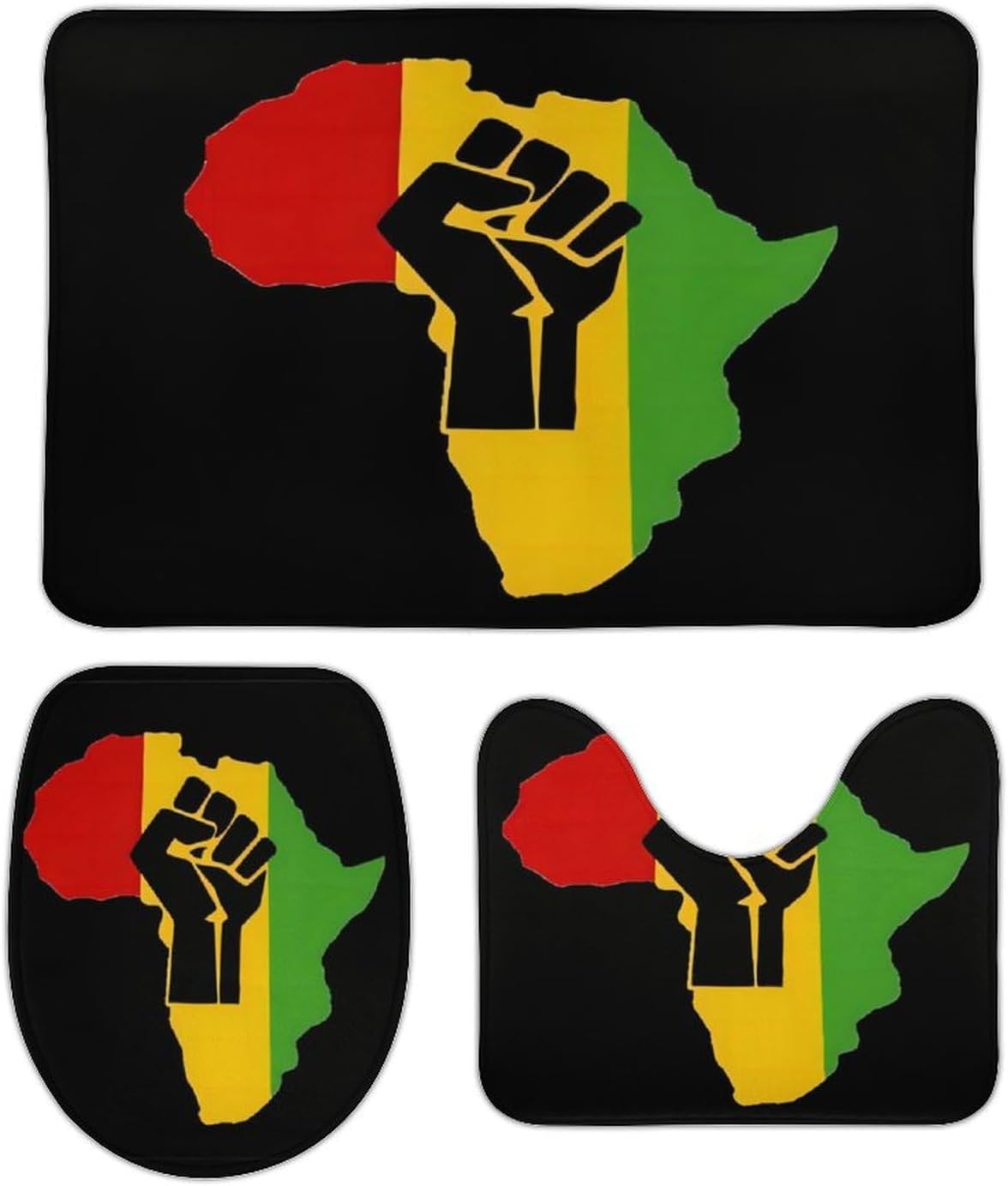 Black History Africa Power Rasta Color 3-Piece Bathroom Rug Set Non-Slip Toilet Mat Absorbent Bath Rug Set Shower Mat Bathroom Special.