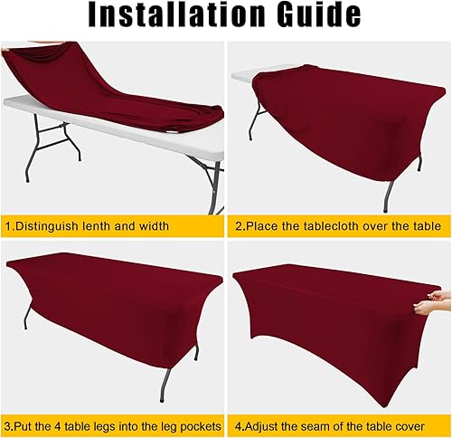 Miniatura 5 de Smiry Paquete de 2 manteles de elastano de 6 pies, elásticos ajustables, lavables y sin arrugas, rectangulares para mesa de patio al aire libre,